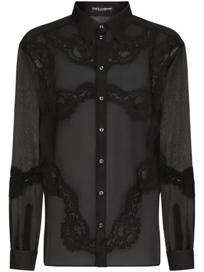 DOLCE & GABBANA LACE-EMBELLISHED SHEER ORGANZA SHIRT