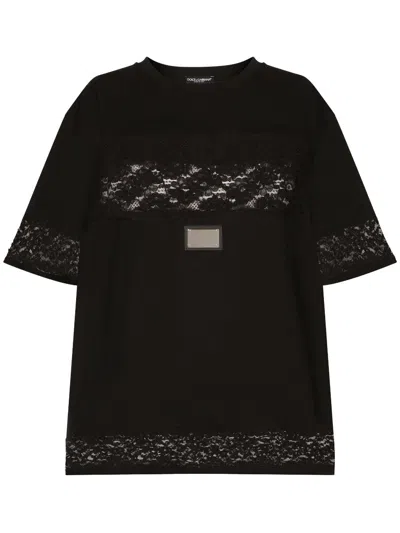 Dolce & Gabbana Lace-embellished Short-sleeve T-shirt In Black