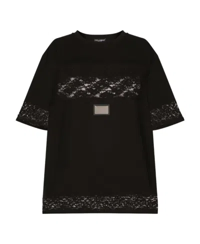 DOLCE & GABBANA DOLCE  GABBANA LACE EMBELLISHED CREWNECK T-SHIRT