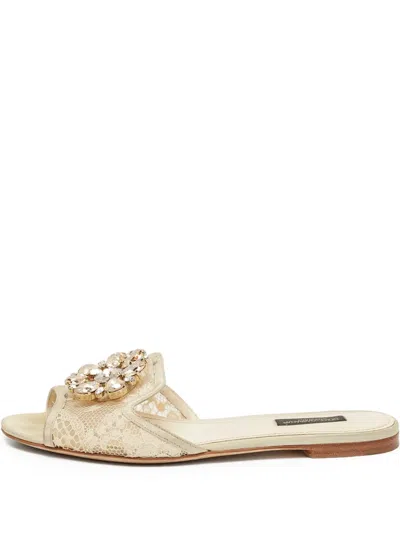 Pre-owned Dolce & Gabbana Lace-embellished Slide Sandals