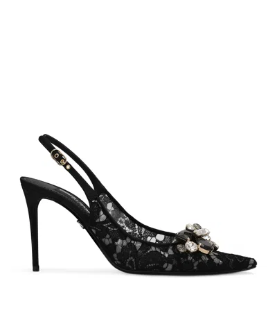 Dolce & Gabbana Lace Embellished Slingback Pumps 90 In Black