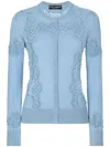 Dolce & Gabbana Cashmere And Silk Cardigan With Lace Inlay In Blue
