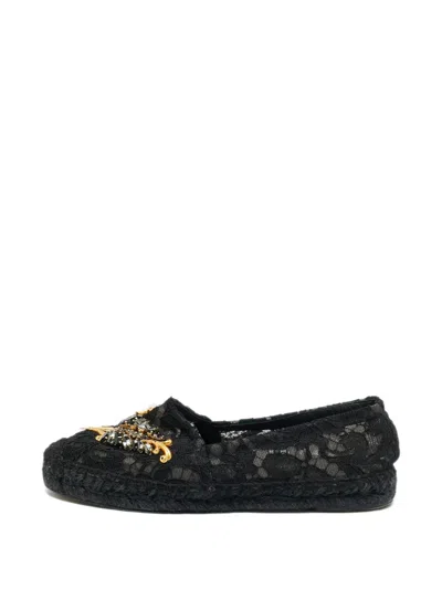 Pre-owned Dolce & Gabbana Lace Espadrille In Black