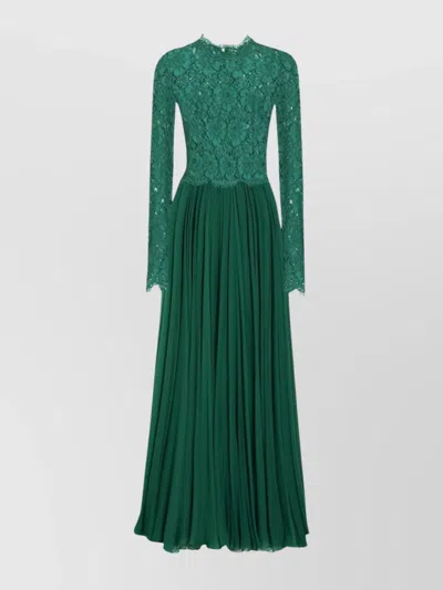 Dolce & Gabbana Lace Evening Dress Flared Skirt In Intense Green