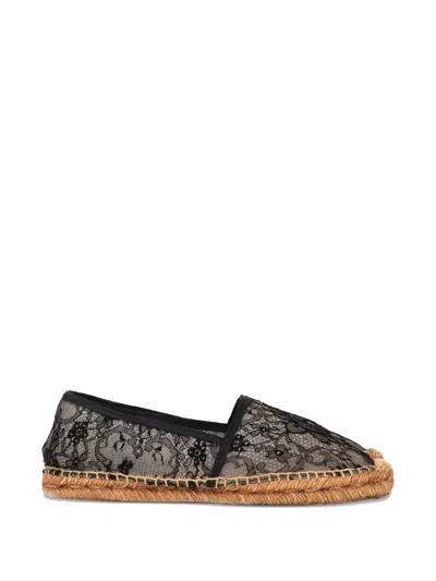 Pre-owned Dolce & Gabbana Lace Flat Espadrilles In Black