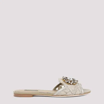 Dolce & Gabbana Lace Flat Sandals In Beige