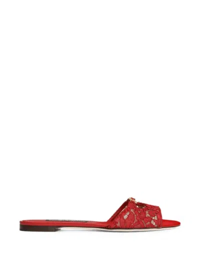 Dolce & Gabbana Lace Flat Slides In Red