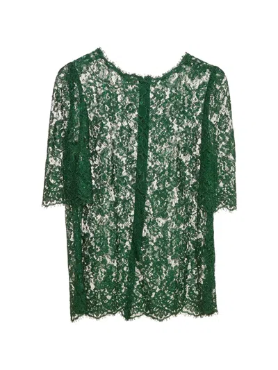 Pre-owned Dolce & Gabbana Lace Floral Blouse In Green