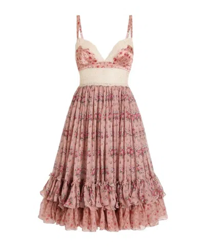 Dolce & Gabbana Lace Floral Mini Dress In Burgundy