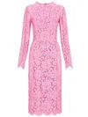 Dolce & Gabbana Midi Dress In Floral Cordonnet Lace In Pink