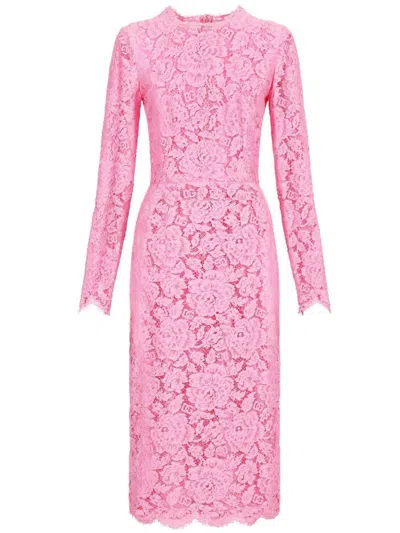Dolce & Gabbana Lace Floral Sheath Dress In Pink