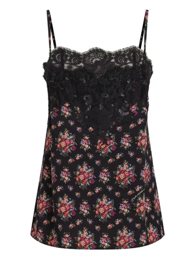 Dolce & Gabbana Lace Floral Tank Top In Black