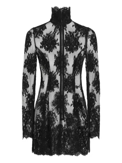 Dolce & Gabbana Lace High-neck Mini Dress In Black