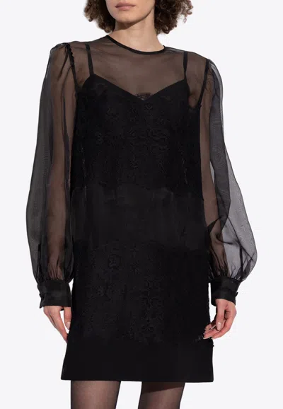 Dolce & Gabbana Lace-inlay Mini Organza Dress In Black