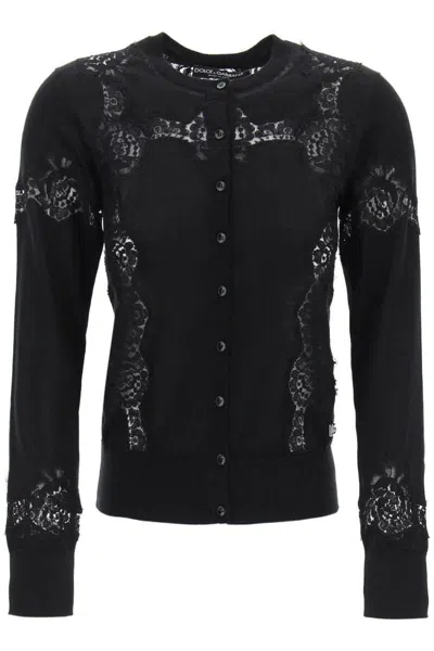 Dolce & Gabbana Lace-insert Cardigan With Eight In Black