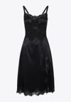 Dolce & Gabbana Lace Trim Satin Dress With Spaghetti Straps In Black