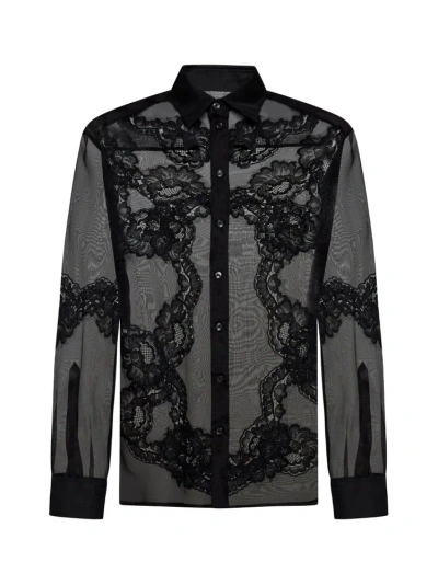 Dolce & Gabbana Lace Insert Oversize Shirt In Black