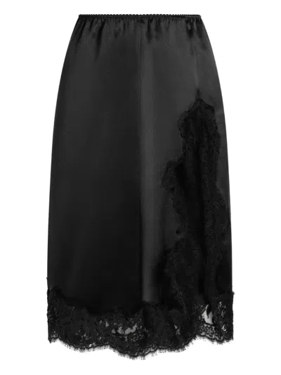 Dolce & Gabbana Lace-insert Satin Skirt In Black