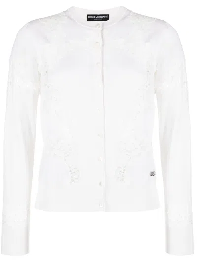 Dolce & Gabbana Lace-inserts Buttoned Cardigan In White