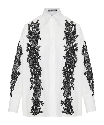 Dolce & Gabbana Lace-inserts Cotton Shirt In White