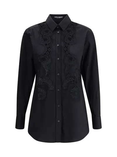 Dolce & Gabbana Lace Inserts Shirt In Black