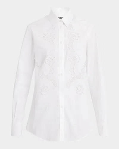 DOLCE & GABBANA LACE INSET POPLIN BUTTON DOWN BLOUSE