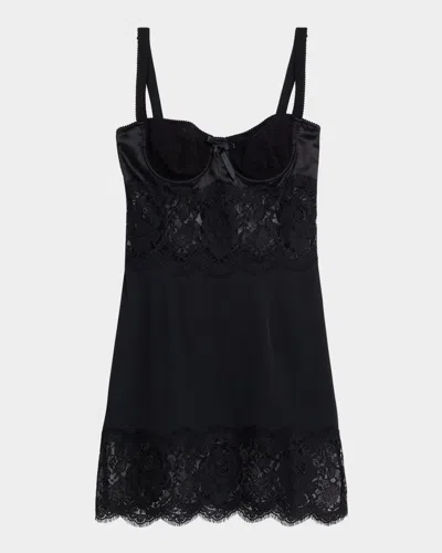 Dolce & Gabbana Lace-inset Silk Bustier Mini Dress In Black