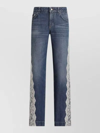 Dolce & Gabbana Lace Jeans Five Pocket Straight Leg Trousers In Blue