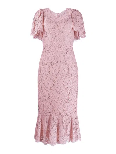 Dolce & Gabbana Lace Knee Length Dress In Pink