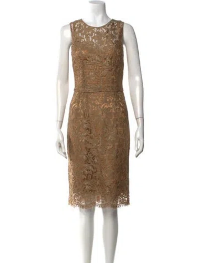 Pre-owned Dolce & Gabbana Lace Knee-length Dress In Gold