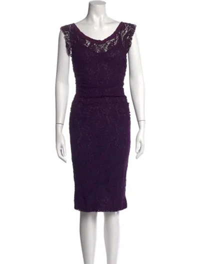 Pre-owned Dolce & Gabbana Lace Knee-length Dress In Purple