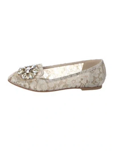 Pre-owned Dolce & Gabbana Lace Lace Pattern Ballet Flats In White