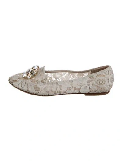 Pre-owned Dolce & Gabbana Lace Lace Pattern Ballet Flats In White