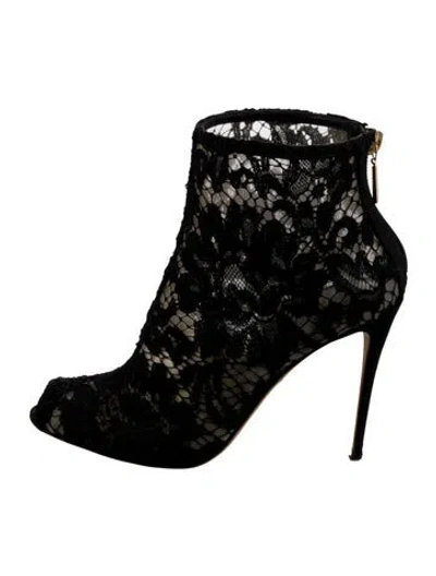 Pre-owned Dolce & Gabbana Lace Lace Pattern Boots In Black