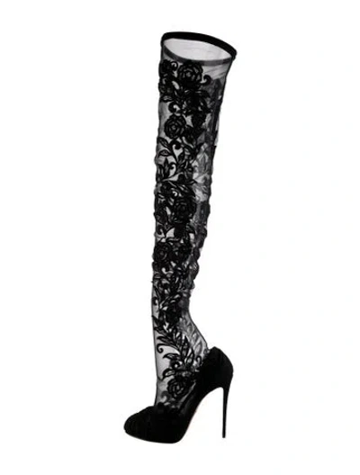 Pre-owned Dolce & Gabbana Lace Lace Pattern Boots In Black