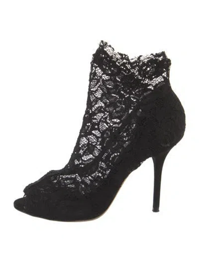 Pre-owned Dolce & Gabbana Lace Lace Pattern Boots In Black