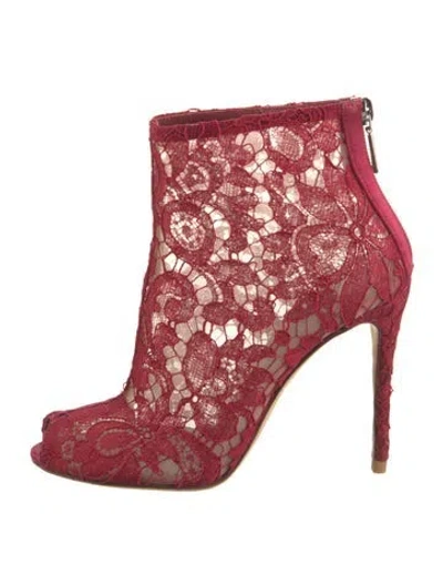 Pre-owned Dolce & Gabbana Lace Lace Pattern Boots In Red