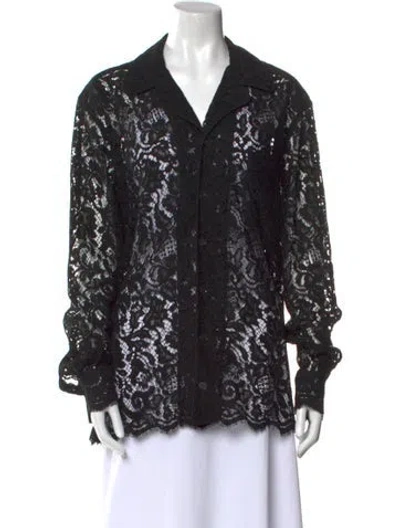 Pre-owned Dolce & Gabbana Lace Lace Pattern Button-up Top In Black
