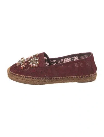 Pre-owned Dolce & Gabbana Lace Lace Pattern Espadrilles In Burgundy