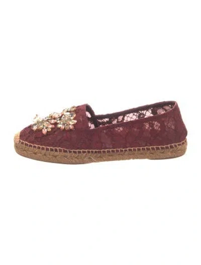 Pre-owned Dolce & Gabbana Lace Lace Pattern Espadrilles In Burgundy