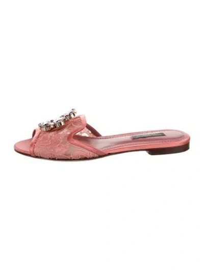 Pre-owned Dolce & Gabbana Lace Lace Pattern Mules In Pink