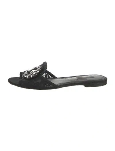 Pre-owned Dolce & Gabbana Lace Lace Pattern Slides In Black