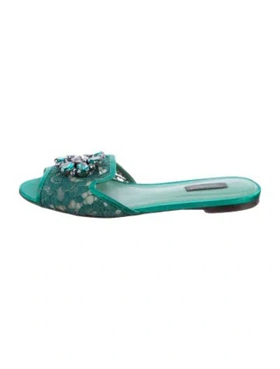 Pre-owned Dolce & Gabbana Lace Lace Pattern Slides In Green