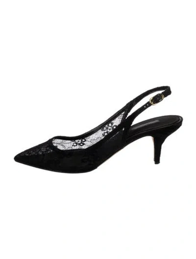 Pre-owned Dolce & Gabbana Lace Lace Trim Embellishment Slingback Pumps In Black