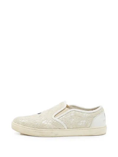 Pre-owned Dolce & Gabbana Lace Leather Sneakers In Neutral