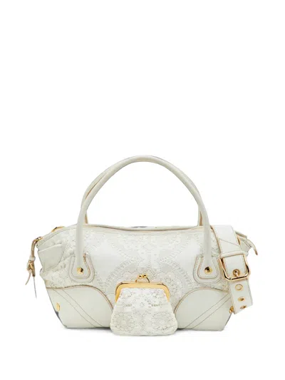Pre-owned Dolce & Gabbana Lace Leather Tote Bag In White