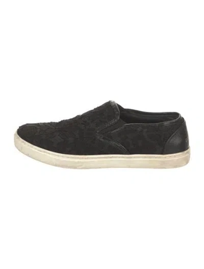 Pre-owned Dolce & Gabbana Lace Leather Trim Embellishment Sneakers In Black