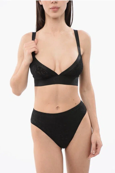 Dolce & Gabbana Lace Logoed Bra With Stretchy Band In Black