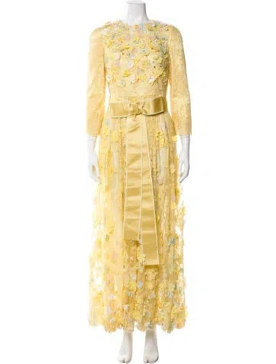 Pre-owned Dolce & Gabbana Lace Long Dress In Yellow