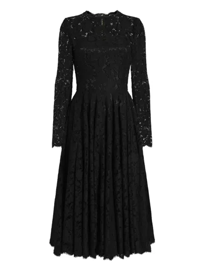 Dolce & Gabbana Lace Long-sleeve Midi Dress In Black